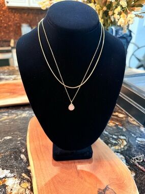 Kendra Scott Gold Layered Necklace with Pink Teardrop Pendant